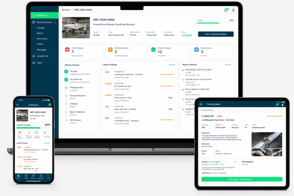 Nordic Aviation CAMO & Consulting uses a dedicated multi-platform online system enabling enhanced communication, collaboration, and real-time follow-up throughout the review process for all involved stakesholder.